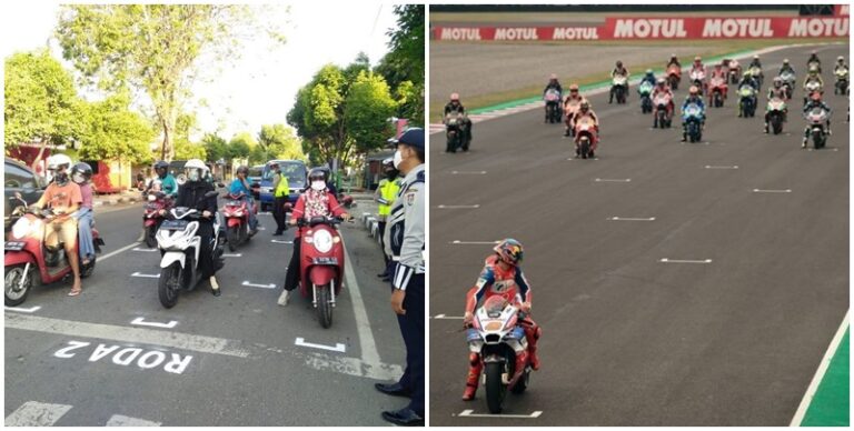 Terapkan Physical Distancing, Lampu Merah di Tuban Dibuat Seperti Garis Start Sirkuit Moto Gp