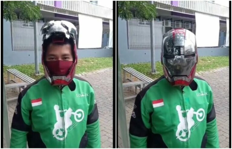 Canggih, Driver Ojol Ini Pake Helm Iron Man, Minat Membeli?