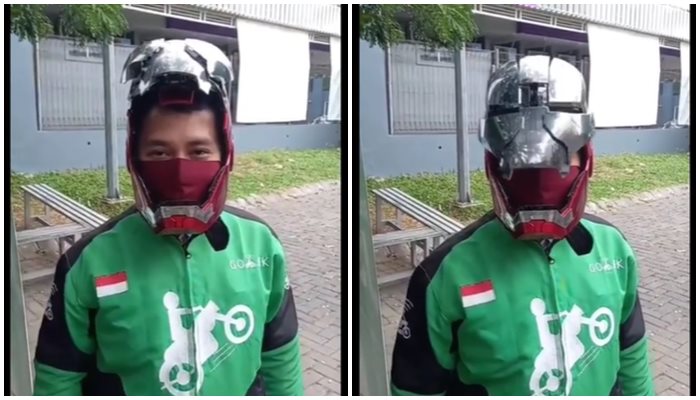 Canggih, Driver Ojol Ini Pake Helm Iron Man, Minat Membeli? 2 Helm Canggih Iron Man Driver Ojol