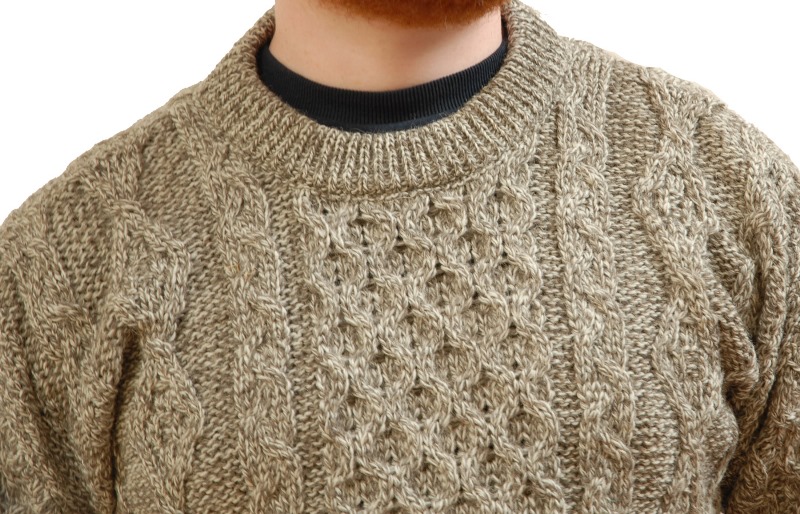 Aran Wool Sweater Oatmeal Detail