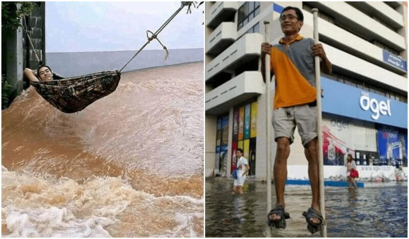 Aksi Kocak Orang Menghadapi Banjir