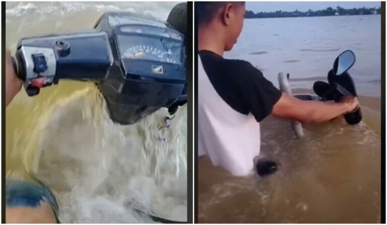 Sepeda Motor Menerjang Banjir