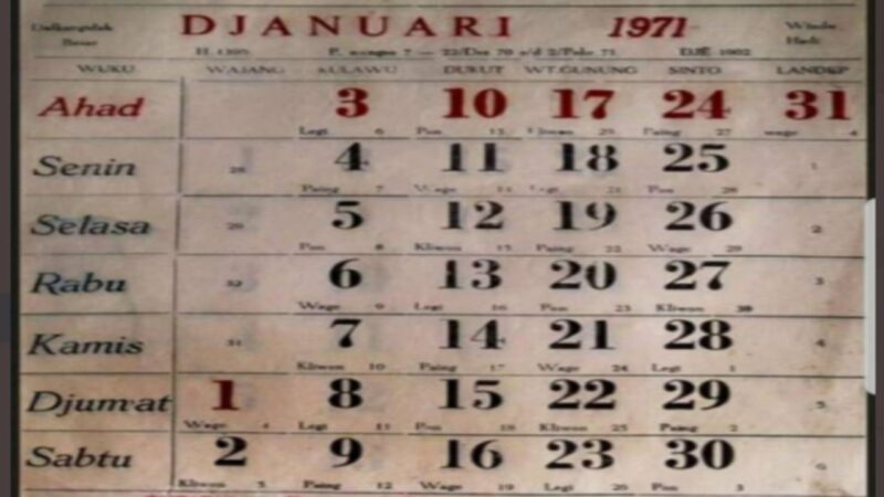 Viral Penampakan Kalender Tahun 1971, Disebut Mirip Dengan Tahun 2021