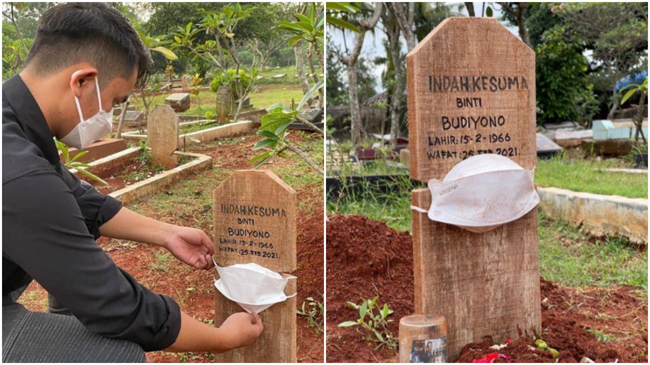 Viral Nisan Di Kuburan Dipakaikan Masker, Pengingat Pandemi Covid 19 Belum Berakhir