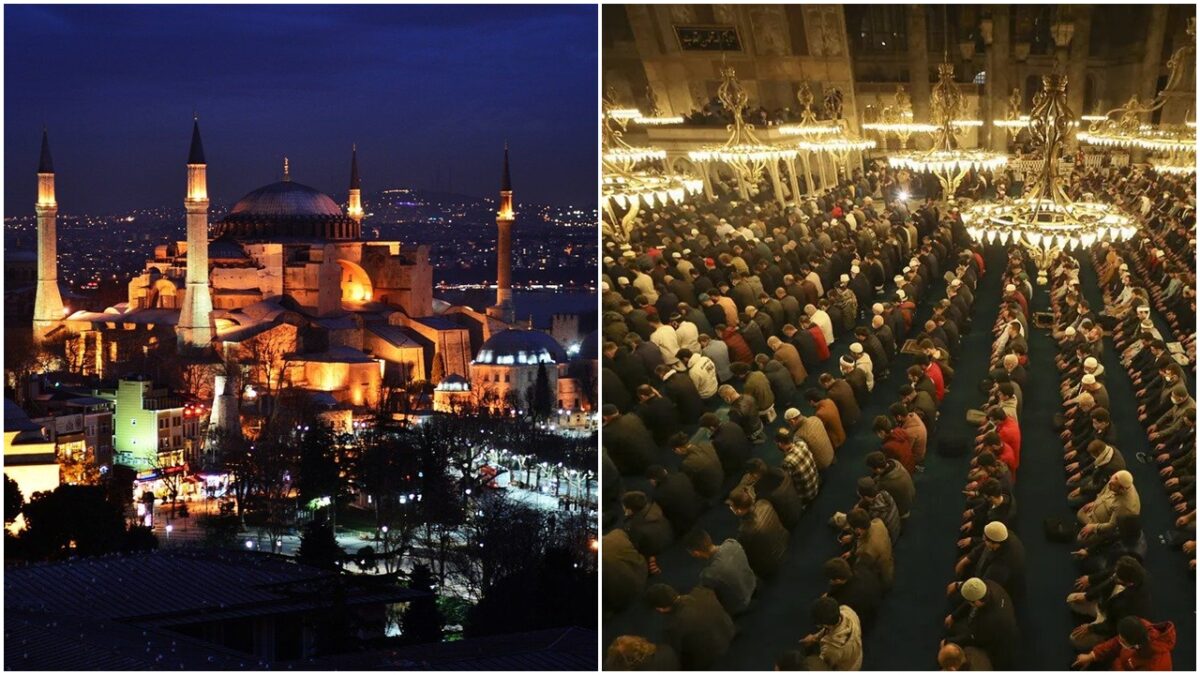 7 Potret Salat Tarawih Di Masjid Hagia Sophia, Pertama Kali Setelah 88 Tahun Bebaspedia